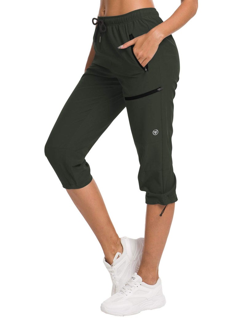 ChinFun Women's Outdoor Quick Dry Pants Breathable Water-Resistant UPF50+ Camping Hikking Capri Pants Army Green L - Image 1